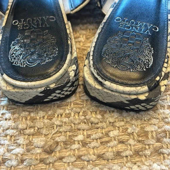 Vince Camuto Black and Cream Snake Print Mules - Picture 5 of 7